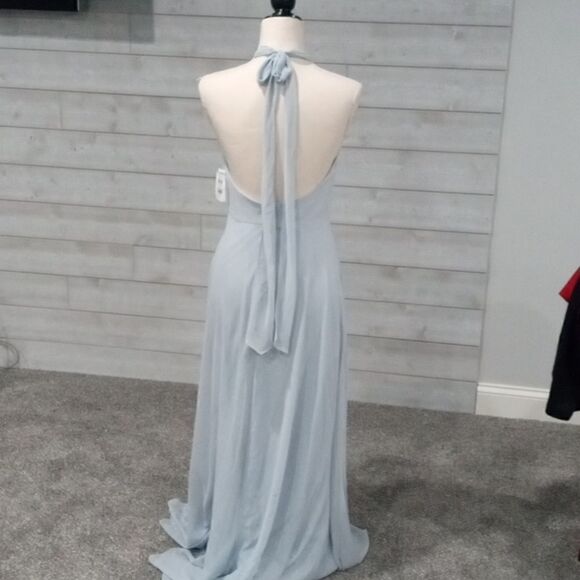After 6 light blue mist halter style full length dress. Size 4 NWT - Picture 2 of 3